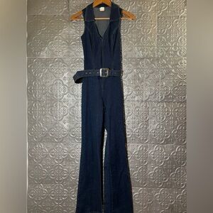 Timing USA vintage 90s Groovy daze blue denim jumpsuit with belt statement